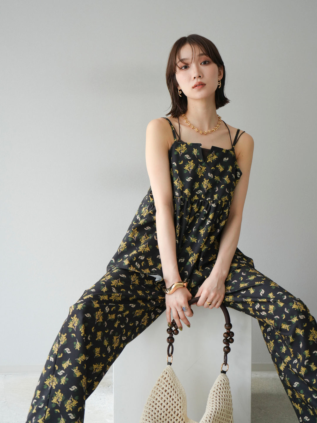 [予約]ブーケプリントキャミソール/ブラック