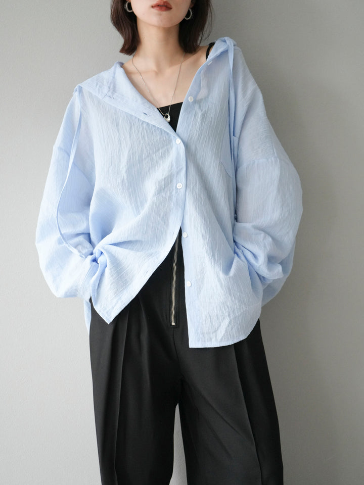 [予約]ワッシャーストライプフーディーシャツ/ブルー