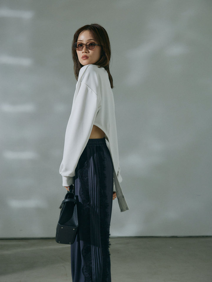 [予約]サイドピンタックレースイージーワイドパンツ/charcoal