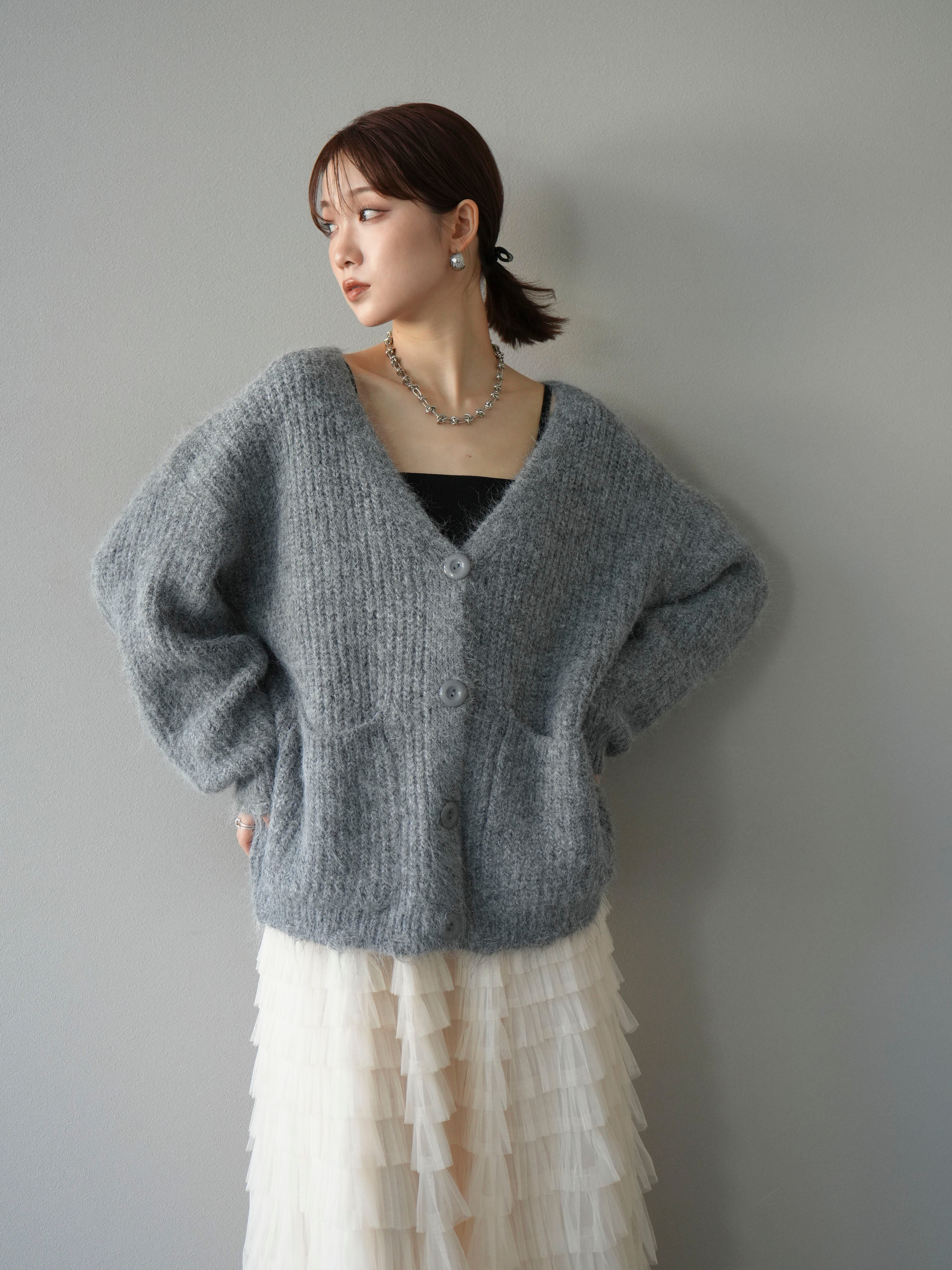 Y's ワイズ 美品 21AW ウール ニットカーディガン グレー2 予約]ウール混モヘアタッチシャギーニットカーディガン/チャコール