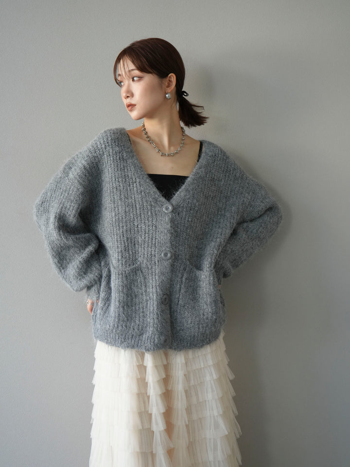 [予約]ウール混オーバーニットカーディガン/グレー