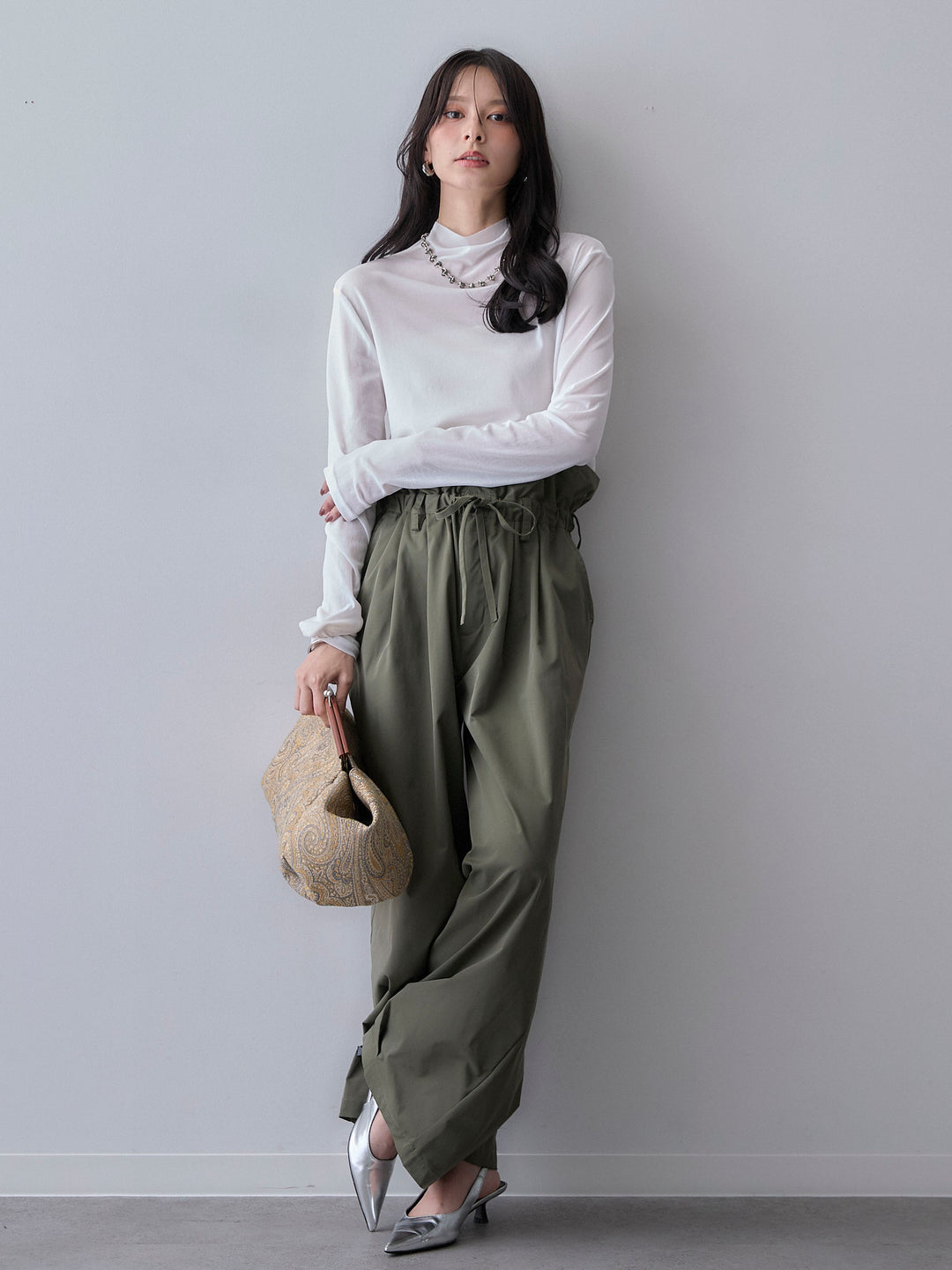 [予約]メッシュボトルネックトップス/offwhite