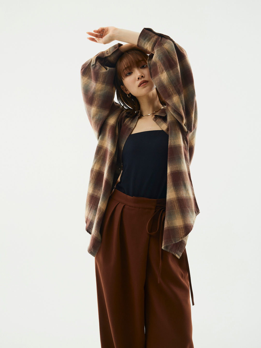 【Allure】[SET]オンブレチェックオーバーシャツ+オンブレチェックオーバーシャツ(2set)