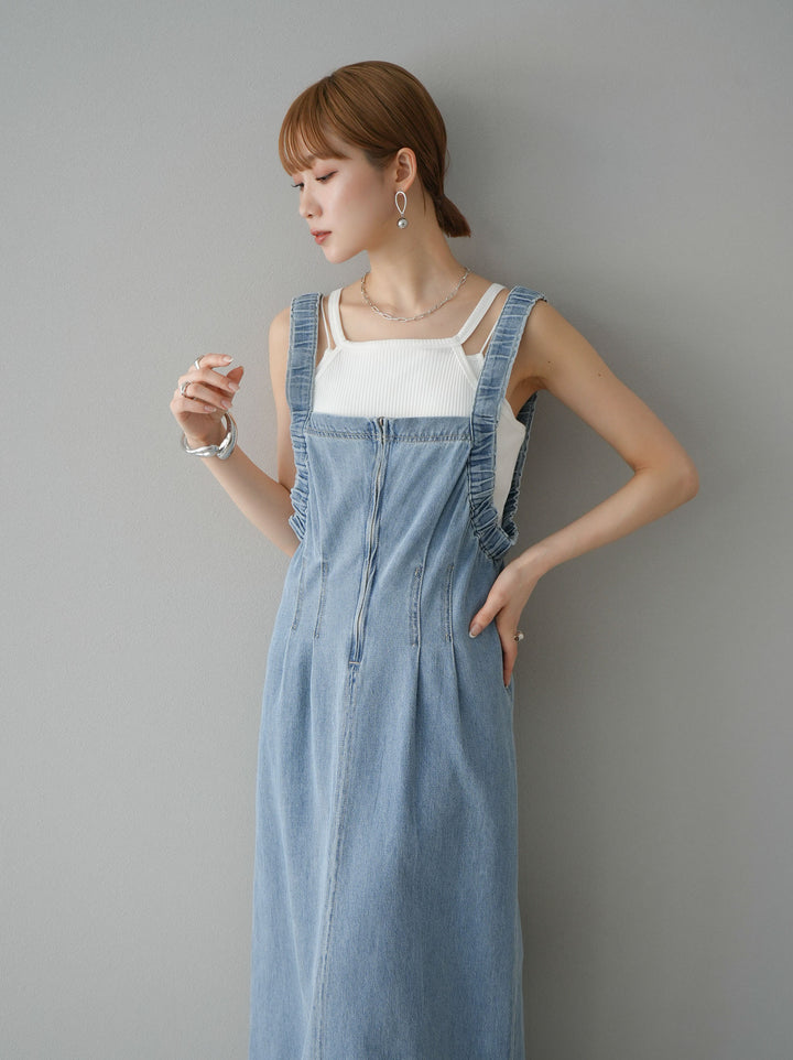 [預購] 牛仔拉鍊衛衣裙/淺藍
