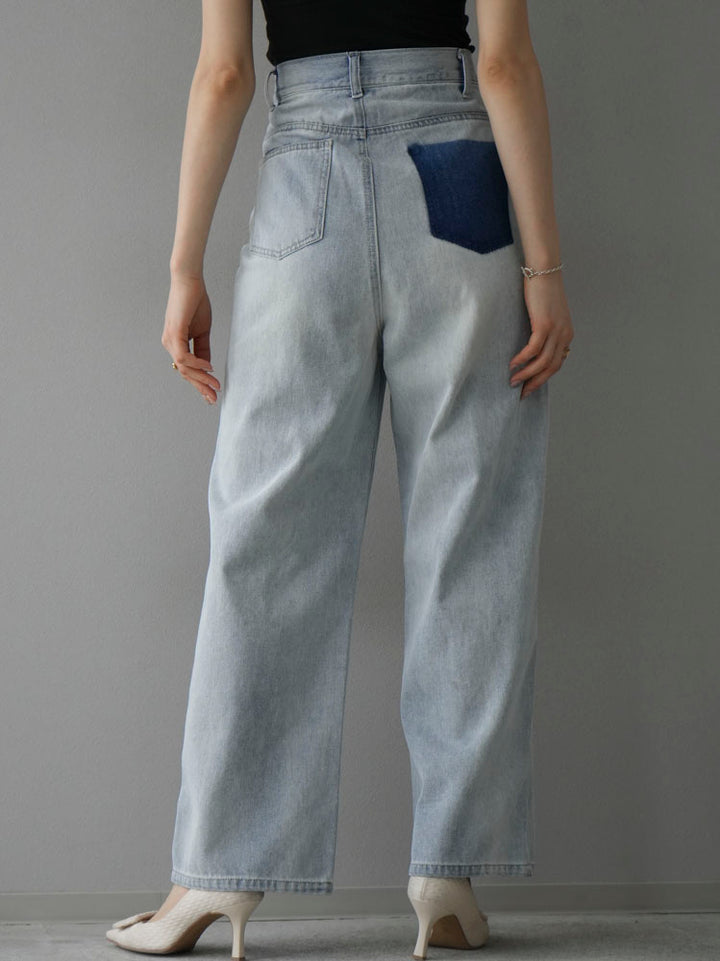【預訂】口袋設計直筒牛仔褲/漂白