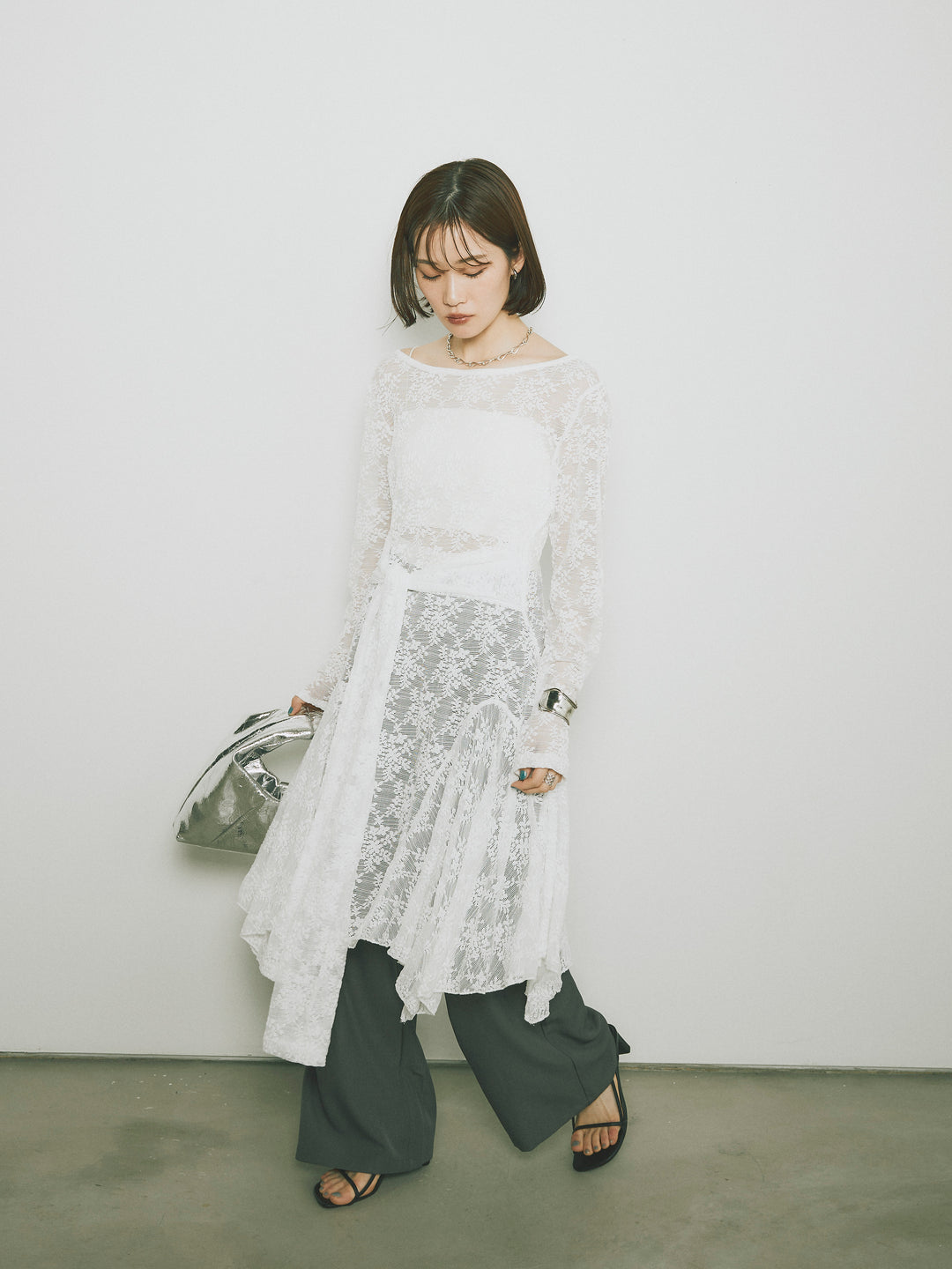 [予約]ラッフルレースロングトップス/オフ