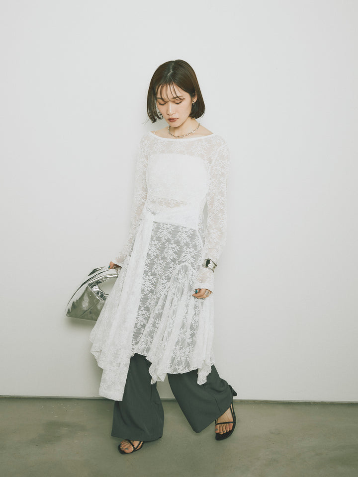 [予約]ラッフルレースロングトップス/オフ