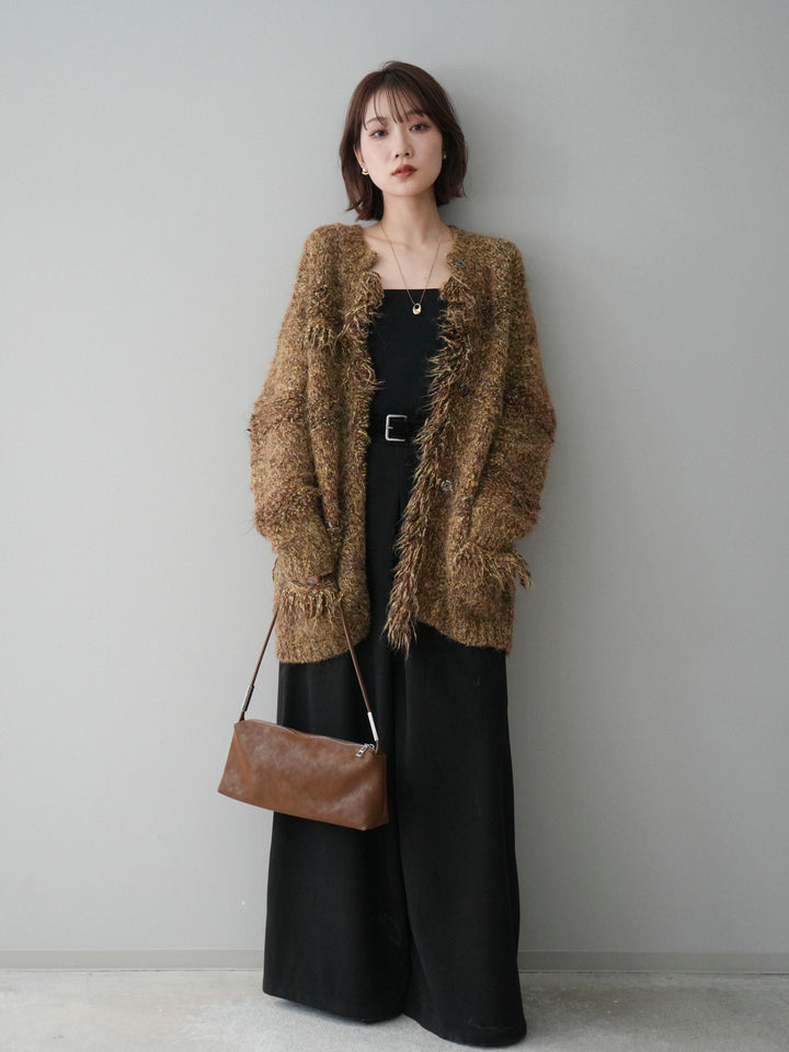 [予約]ベルト付きフロントタックワイドパンツ/black