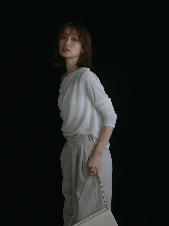 【Allure】[SET]シアーベロアタックデザイントップス+タフタワイドカーブパンツ(2set)