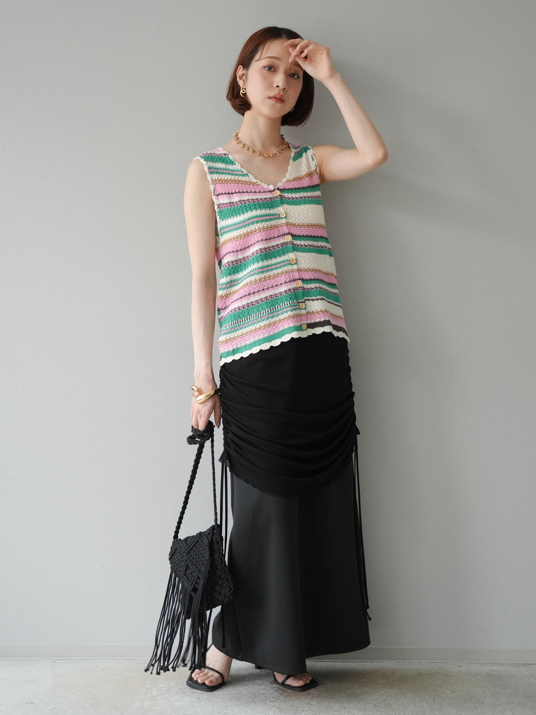 [予約]シアーレイヤードタイトスカート/ブラック