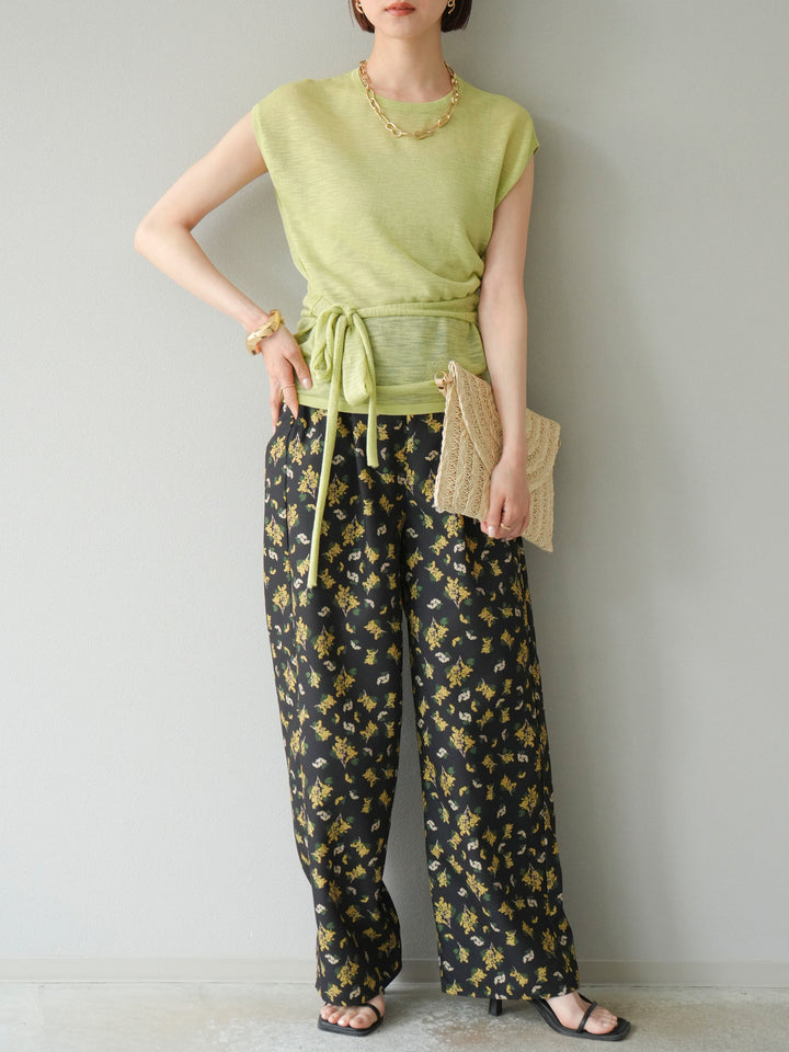 [予約]ブーケプリントタックパンツ/ブラック