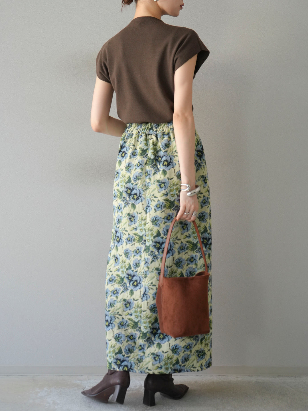 [SET]プチネックフレンチニットトップス+ゴブランフロントジップタイトスカート(2set)