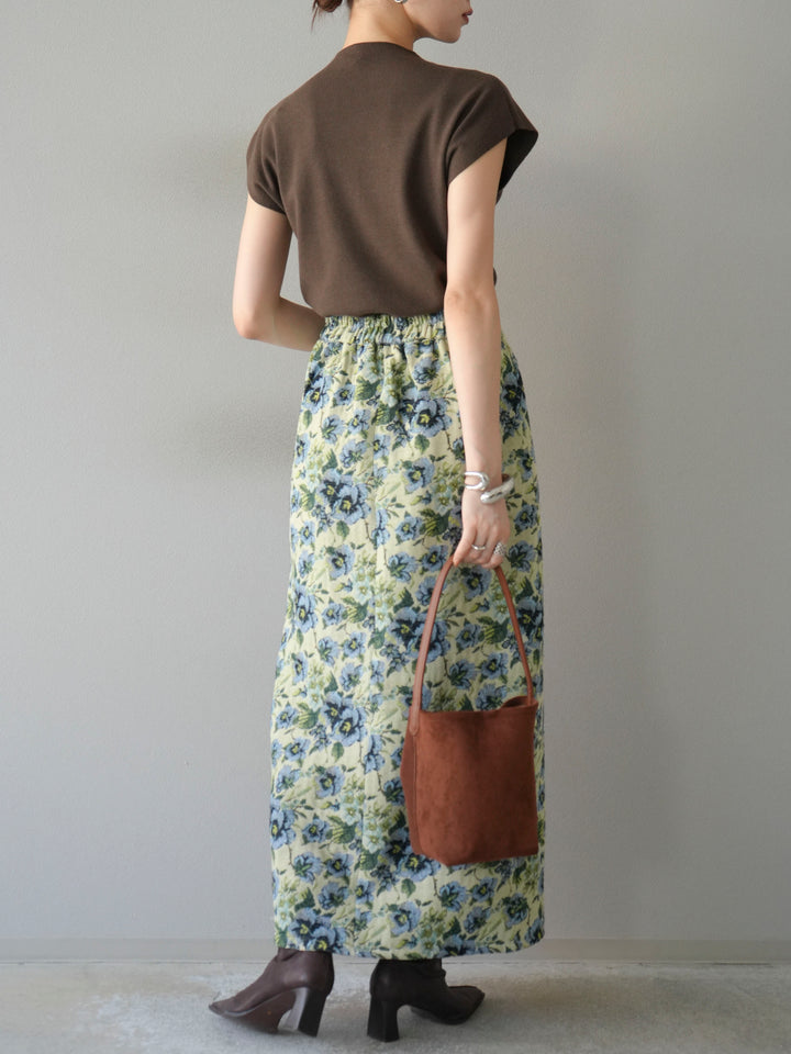 [SET]プチネックフレンチニットトップス+ゴブランフロントジップタイトスカート(2set)