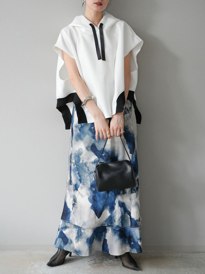 [予約]アシンメトリードルマンバックZIPフーディー/オフホワイト