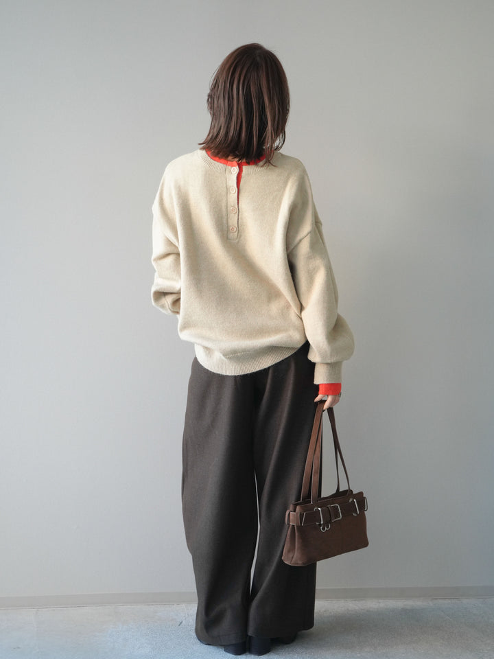 [SET]アニマル柄ベルト付きウールタッチワイドパンツ+アニマル柄ベルト付きウールタッチワイドパンツ(2set)