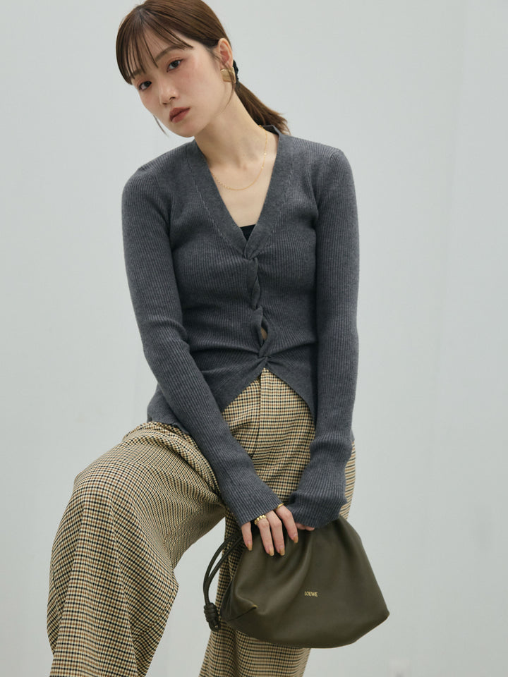 【Allure】[SET]フロントツイストリブニットトップス+フロントツイストリブニットトップス(2set)