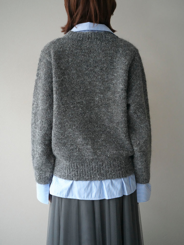 [予約]ストライプシャツドッキングMIXヤーンニットプルオーバー/charcoal