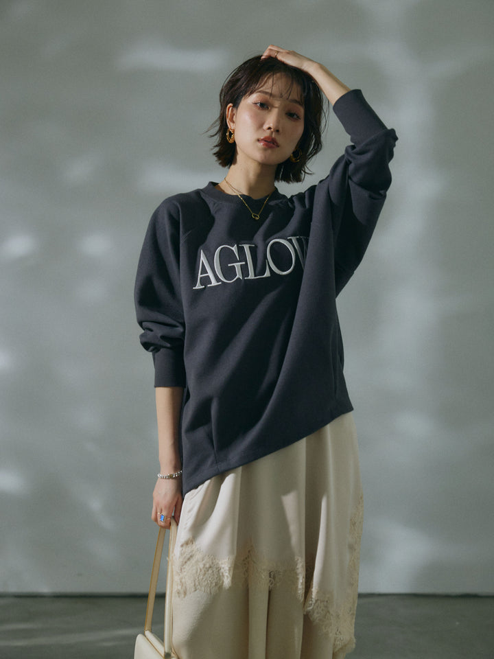 【Allure】[SET]ブークレダンボールロゴ刺繍プルオーバー+ワッシャーサテンタックジョガーパンツ+アシンメトリーサテンレースキャミソール(3set)