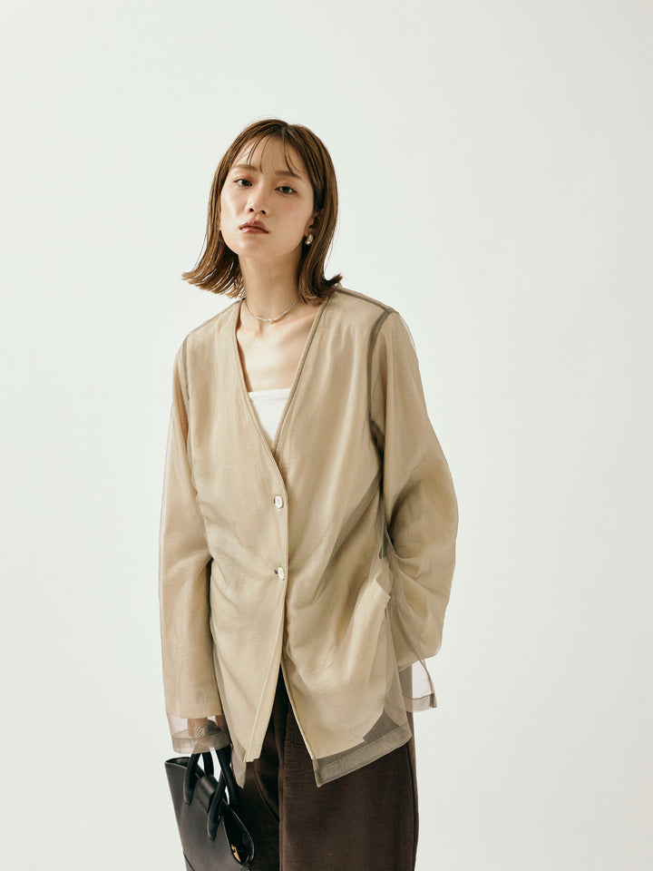 [予約]チュールレイヤードVジャケット/アイボリー