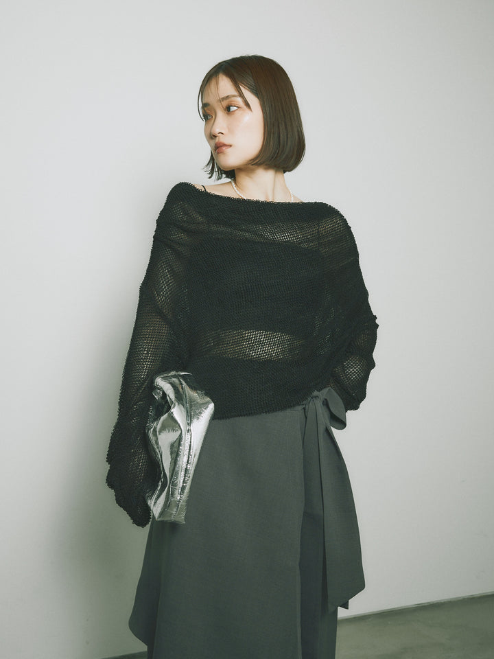 [SET] 後背垂墜網眼套頭衫+亞麻觸感裹身寬褲（2件套）