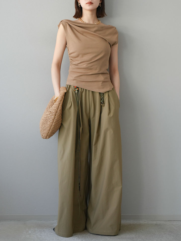 [SET]タックデザイントップス＆ビーズベルト付きパンツSET UP(2set)