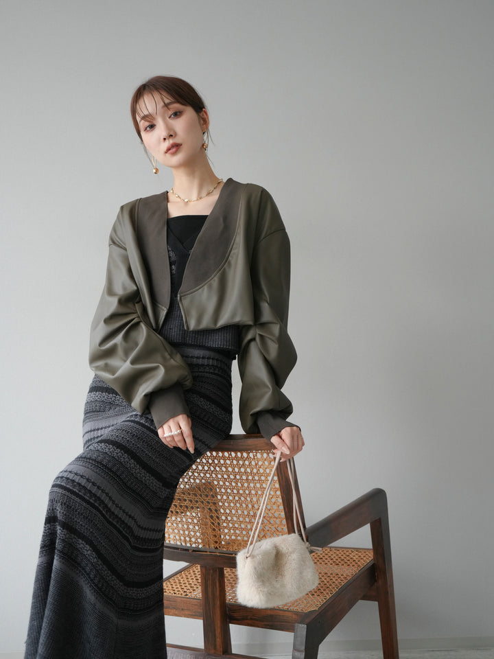 [予約]レザーバルーンボレロ/カーキ