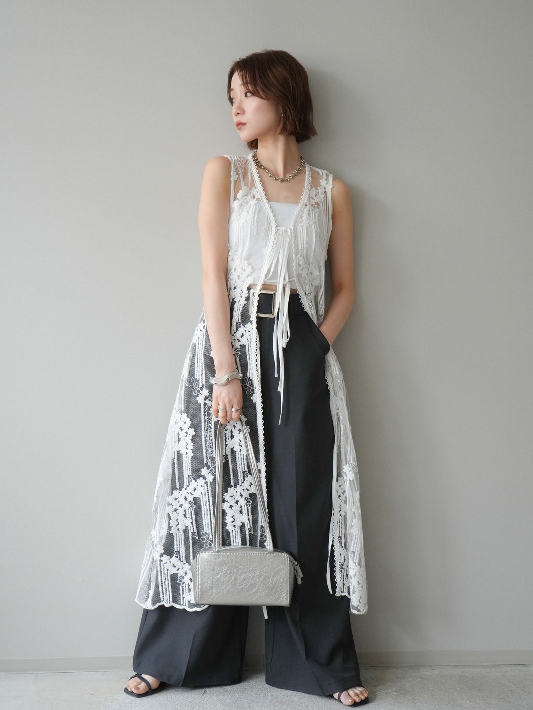 【預購】設計師蕾絲長裙配馬甲 / 白色