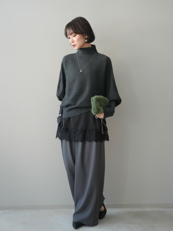 [予約]ウエストレースタックワイドパンツ/gray