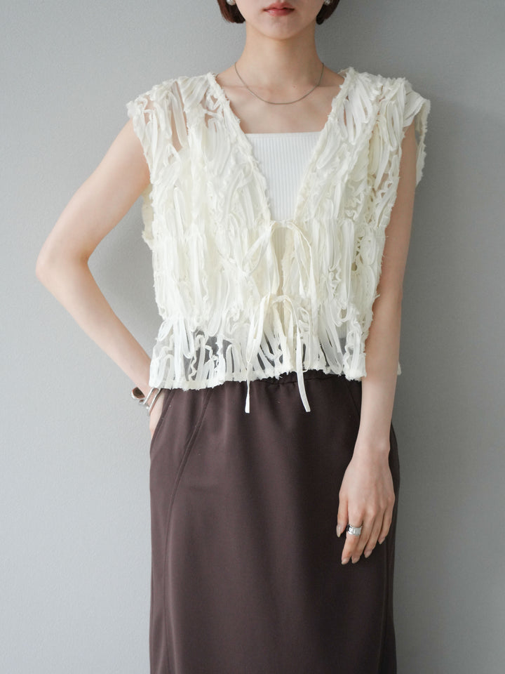[予約]ジャガードレースリボントップス/アイボリー