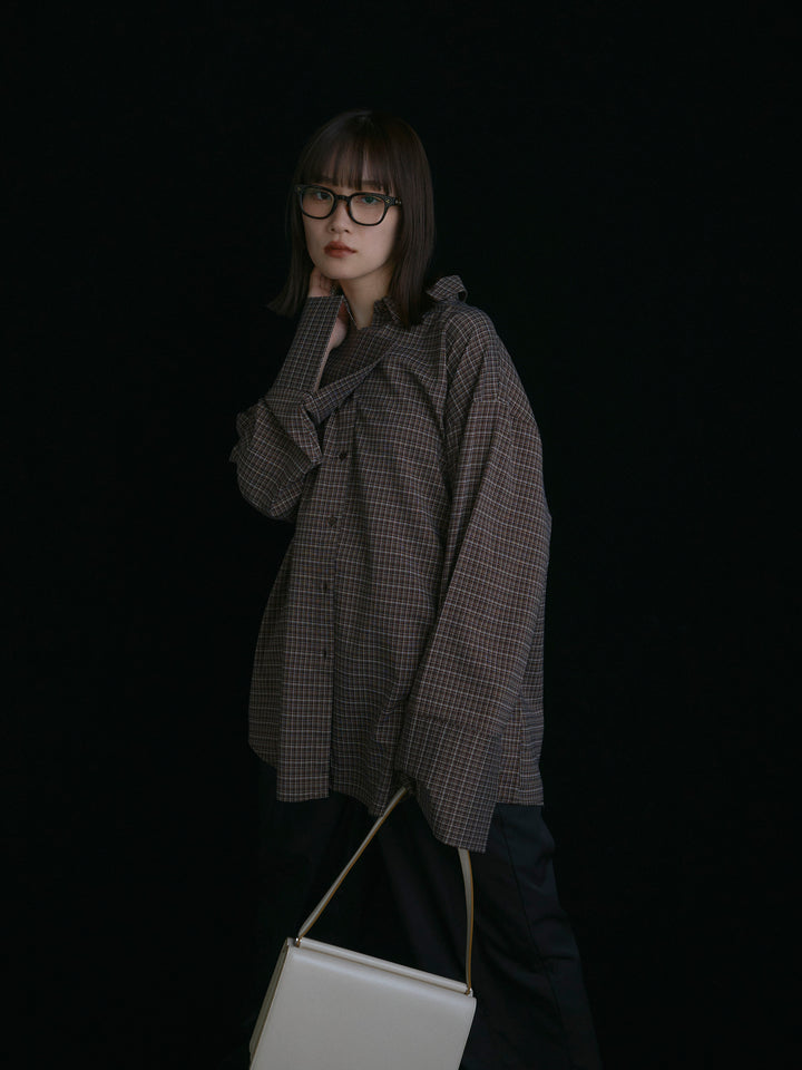 【Allure】[SET]チェックBIGカフスオーバーシャツ+タフタワイドカーブパンツ(2set)