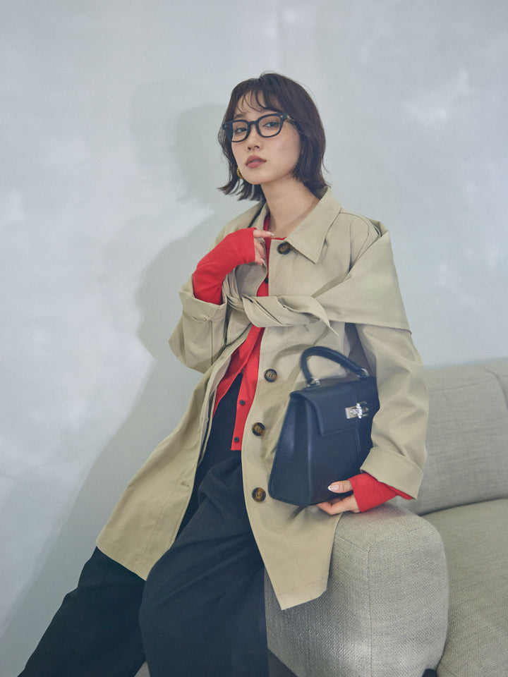 【Allure】[SET]スカーフ付ステンカラーミディアムコート+スカーフ付ステンカラーミディアムコート(2set)