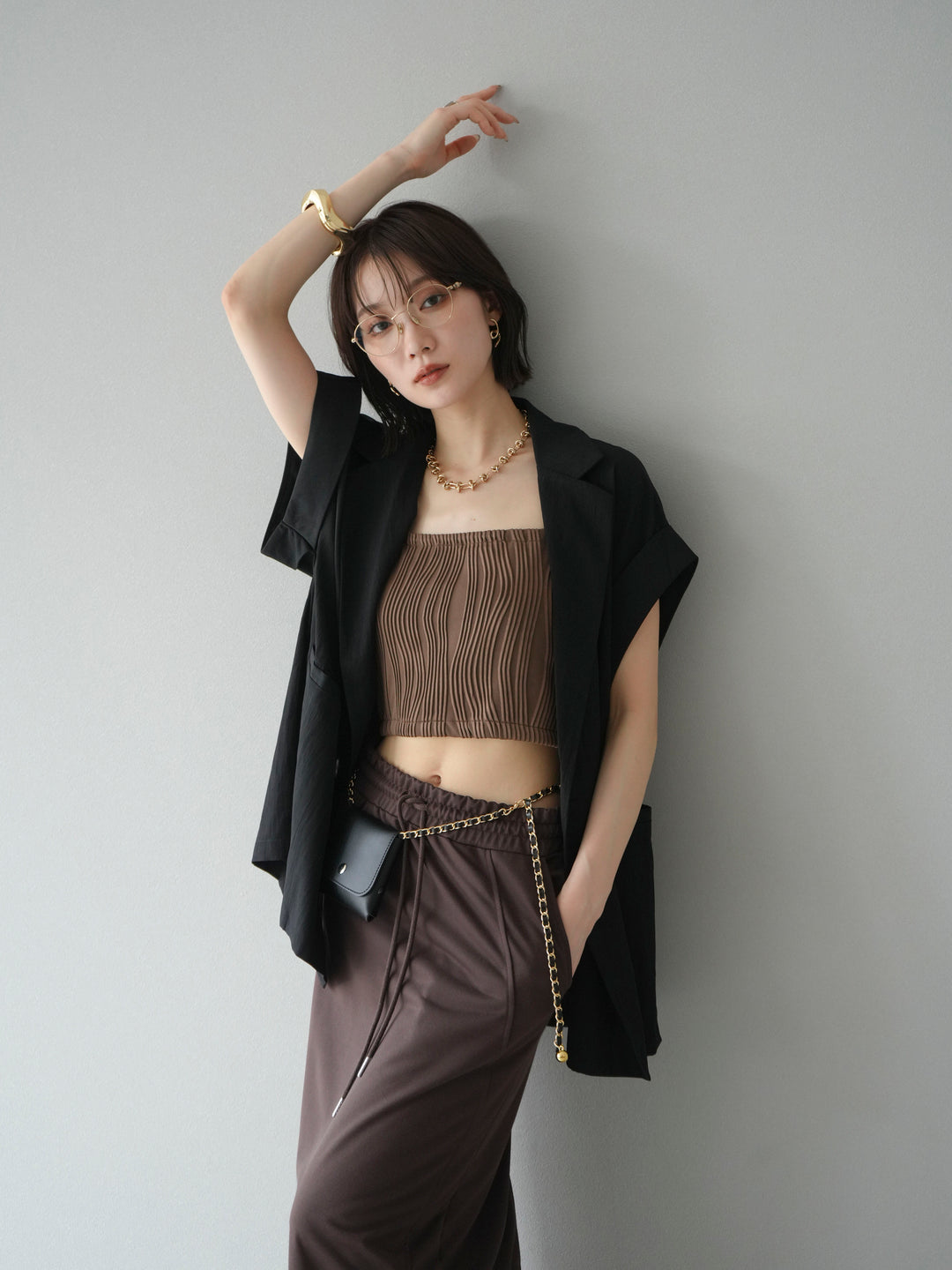 [SET]リネンライクノースリーブダブルジレ+選べるアクセセット(2set)