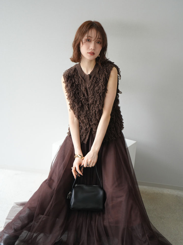 [予約]前開きループニットベスト/ブラウン