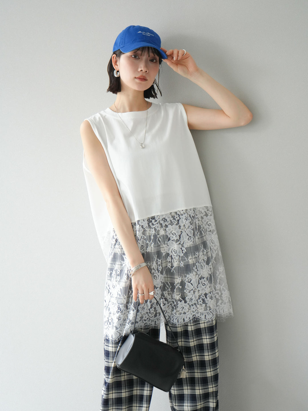 [予約]レース切替ノースリトップス/ホワイト