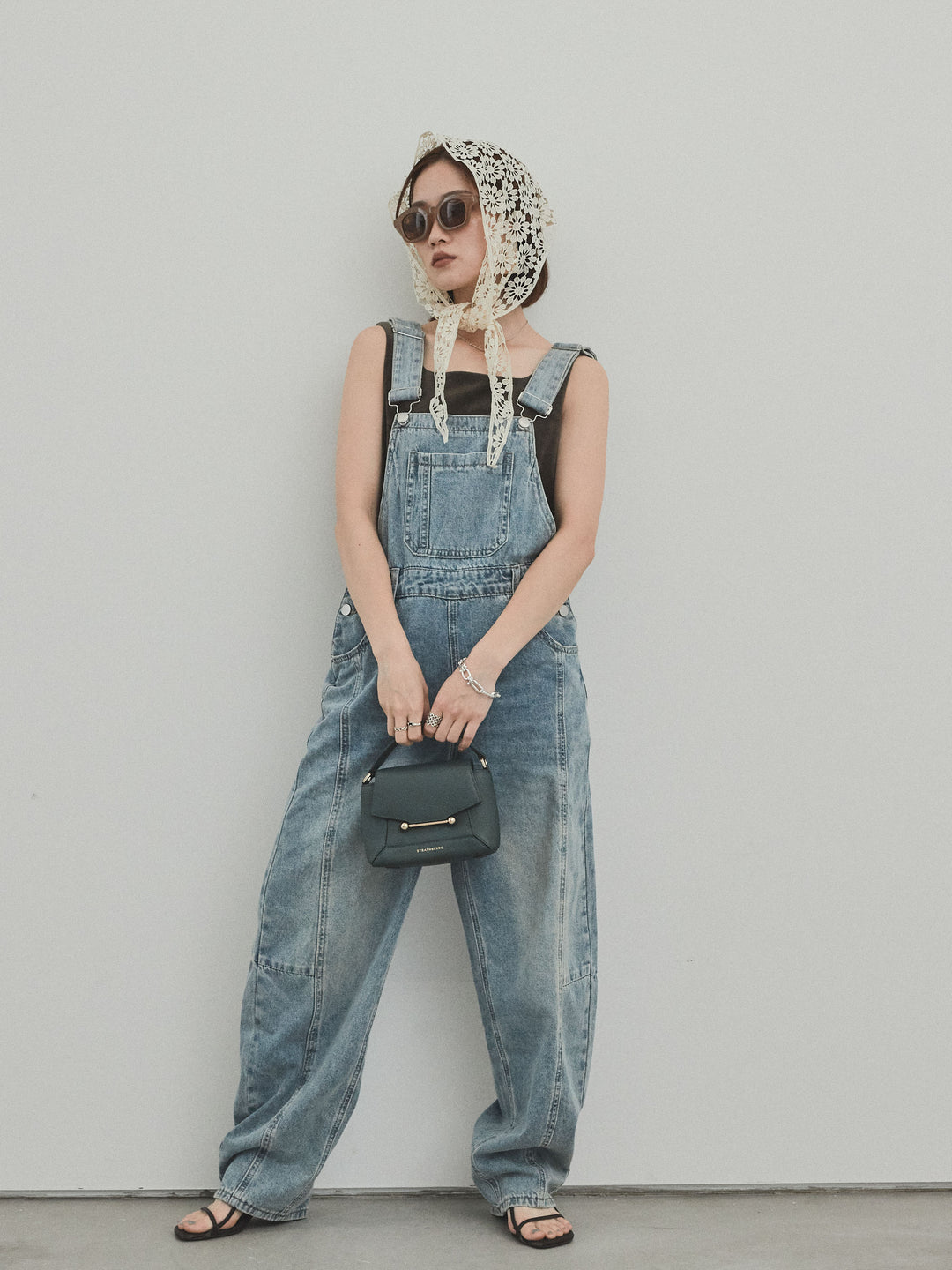 [SET]センターシームデニムサロペット +スクエアベロアタンクトップ(2set)