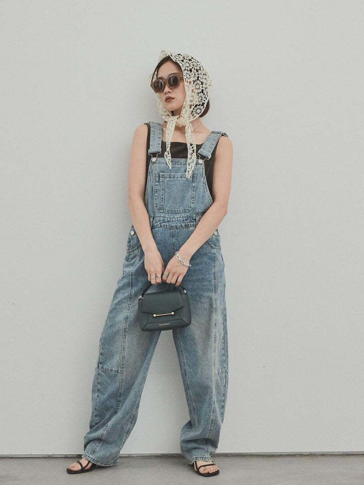 [SET]センターシームデニムサロペット +スクエアベロアタンクトップ(2set)