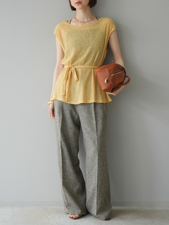 [予約]ミックスツイードタックパンツ/ブラウン