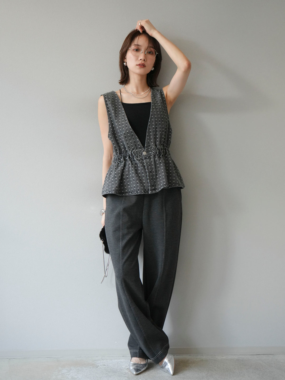 [予約]ジャガードデニム２WAYビスチェ/ブラック