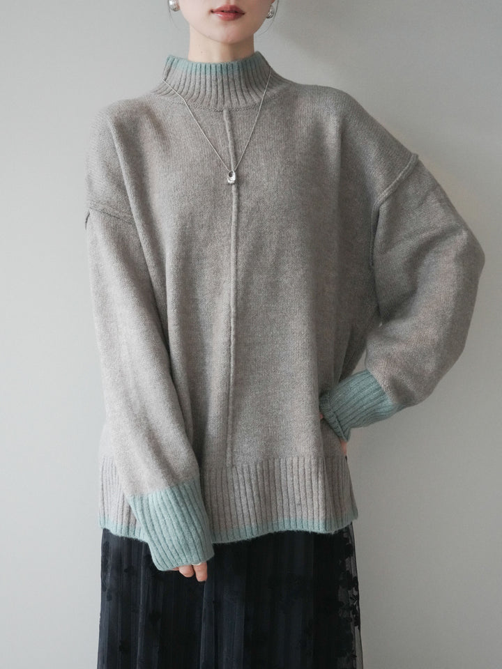 [SET]配色ハイネックニットプルオーバー+選べるアクセセット(2set)