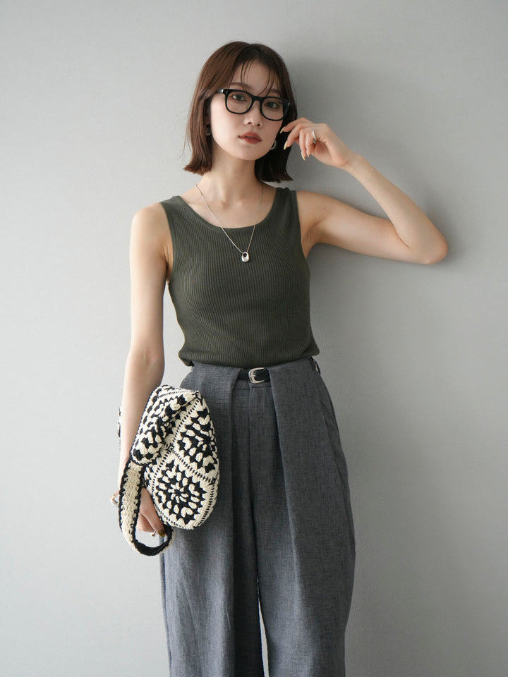 [予約]レーヨンニットタンクトップ/カーキ