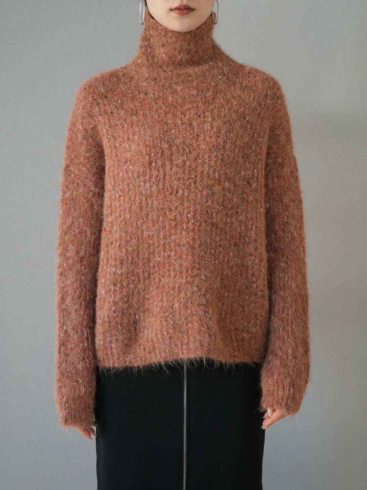 [Pre-order] Mixed yarn high neck knit pullover/orange