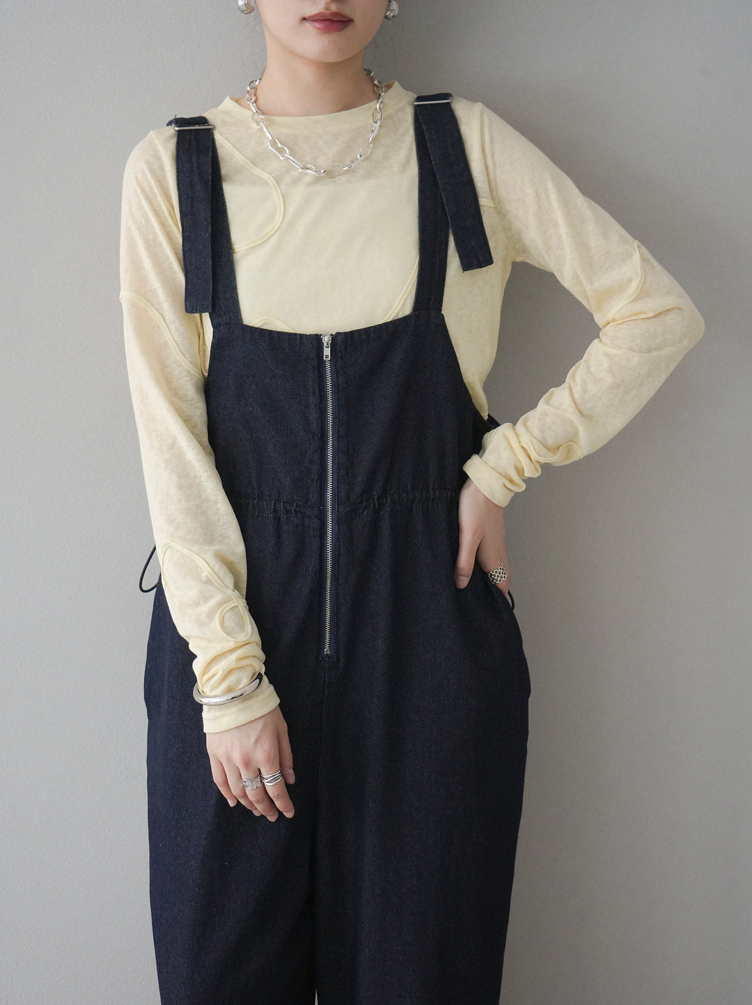 [預購] 繩繡透視長袖T卹 / 黃色