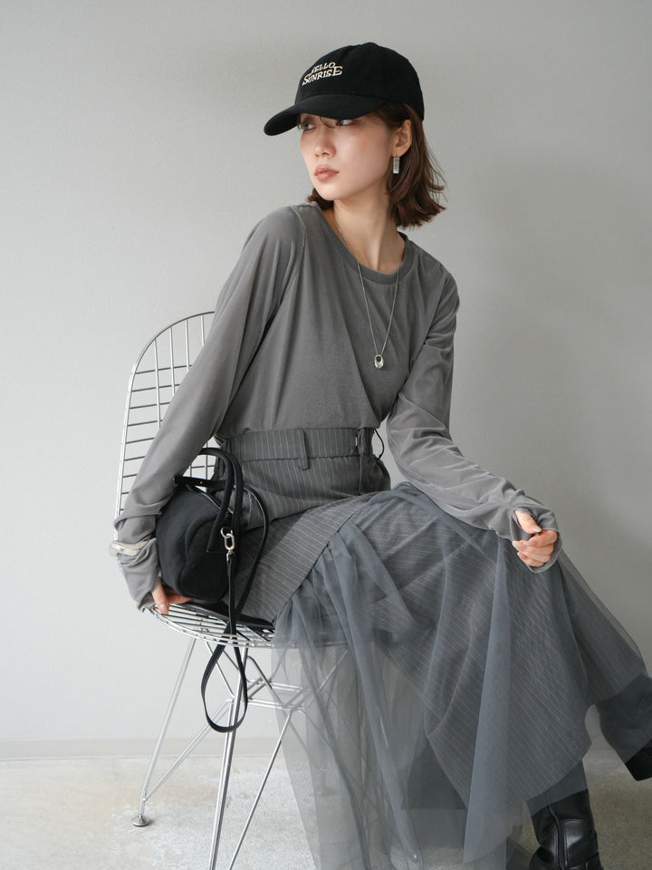 [予約]シアーベロアフィンガーホールトップス/グレー