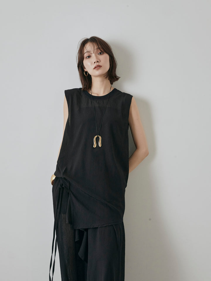 [予約]シアーワッシャーアシンメトリープルオーバー/ブラック