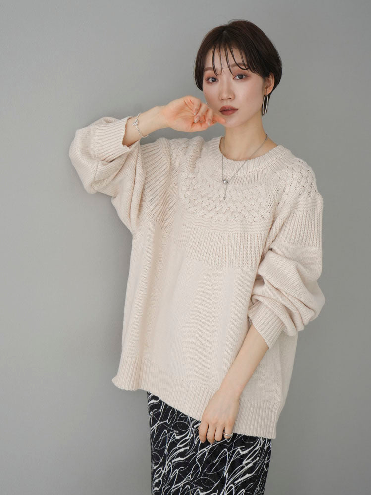 [Pre-order] Cable-switched knit pullover/ivory