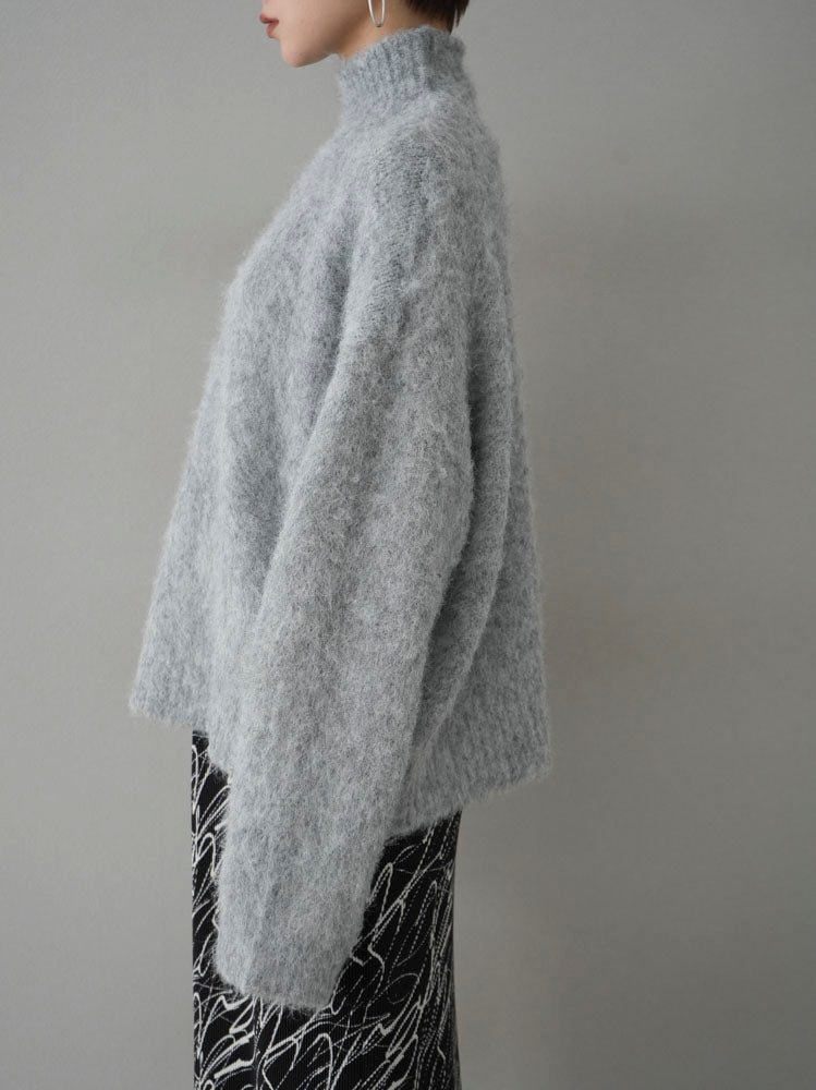 [Pre-order] High-neck wool blend mohair-touch shaggy knit pullover/gray