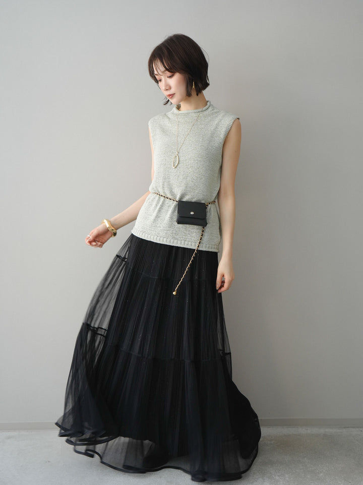 [SET]ラメプリーツレイヤードチュールロングスカート+ラメプリーツレイヤードチュールロングスカート(2set)