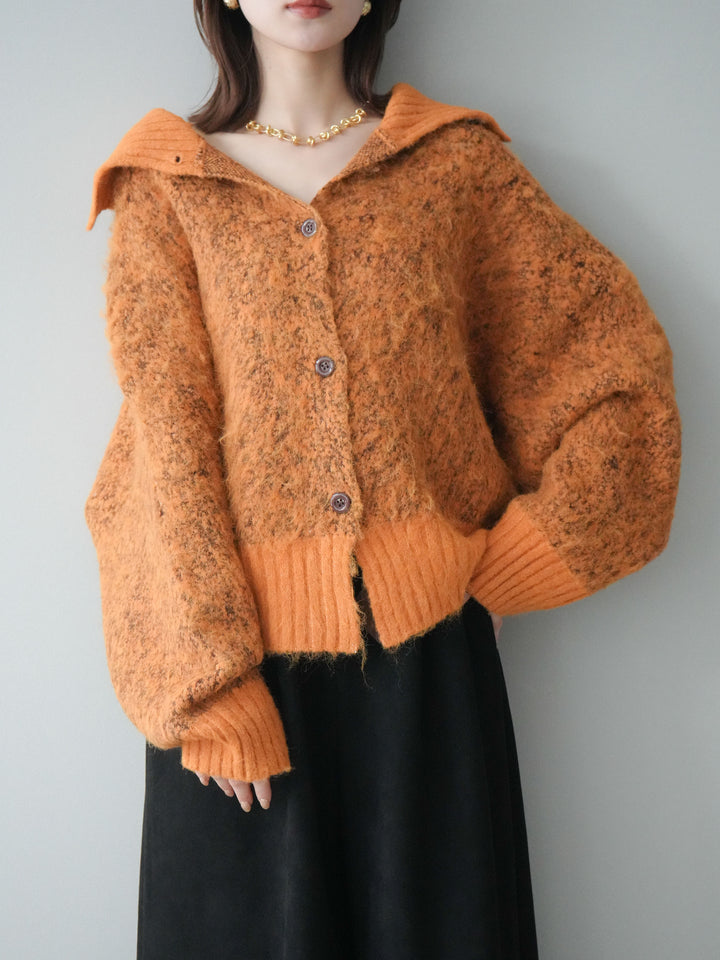 [予約]リブ切替メランジニットカーディガン/orange