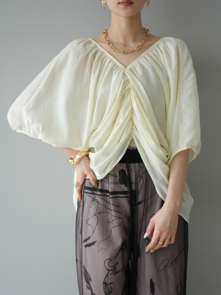 [予約]ボリュームスリーブシアータックブラウス/アイボリー