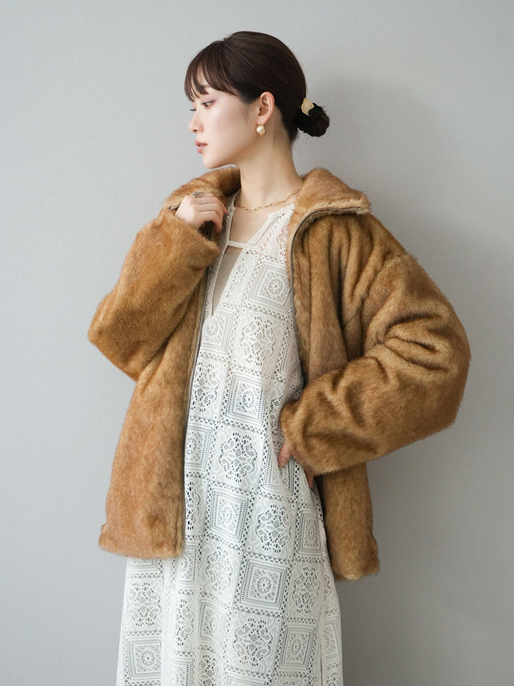 [予約]ファースタンドミドルジップジャケット/ベージュ